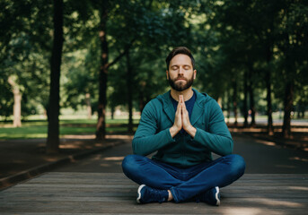 Obraz premium Man Meditating in a Park