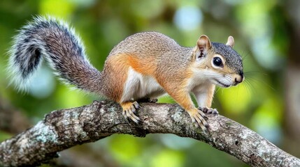 Obraz premium A Small Squirrel Perched On A Tree Branch