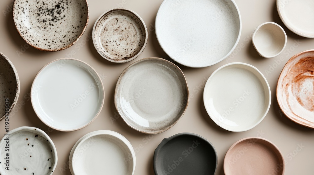 Aufkleber collection of different colored plates arranged on a table for display or dining purposes
