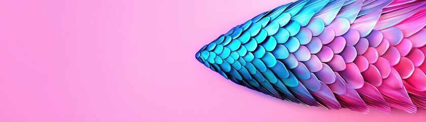 Obraz premium A vibrant close-up of a fish's scales, showcasing a gradient of blue and pink hues against a soft pink background.