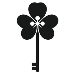 Clover Key Silhouettes Icon, St. Patrick&rsquo;s Day Silhouette, Lucky Clover Key Clipart, Irish Festival Decoration, Shamrock Key Illustration, Isolated Vector, Flat Design, Holiday Graphic Icon