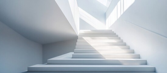 Fototapeta premium Sunlit white stairs in modern architecture.