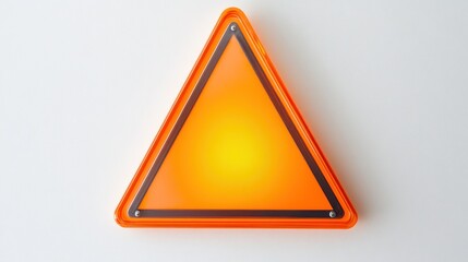 Bright orange triangular warning sign with metallic border on white background.