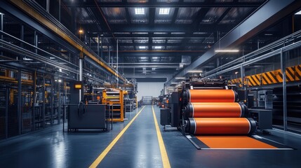 Obraz premium Industrial Factory Interior Showing Orange Material Processing