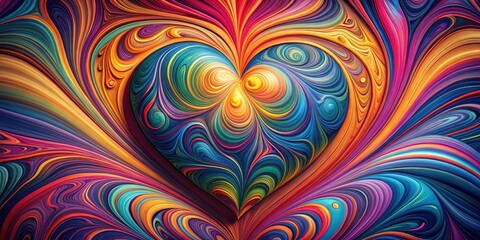 Abstract Heart Swirls Vibrant Hues and Dynamic Curves in a Colorful Design