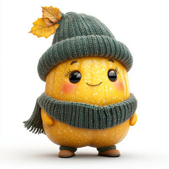 Cute Cartoon Spaghetti Squash Character Dressed for Cold Weather