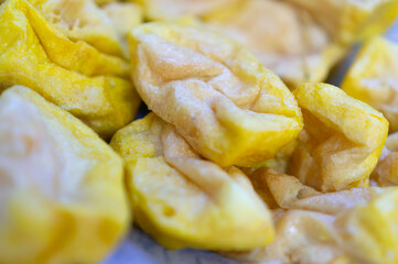 Close up of authentic and delicious yellow tofu