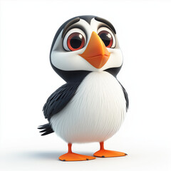 Obraz premium Cartoon puffin with black and white feathers and orange beak.Isolated on white background