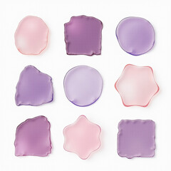 A collection of soft, translucent shapes in shades of pink and purple, arranged in a grid pattern, evoking a modern and artistic aesthetic.