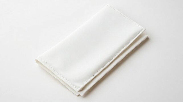 Clean white folded fabric napkin on white background.