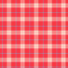 Plaid with twill weave repeat pattern in red.Gingham seamless pattern with stripes.Checkered tartan Geometric graphic vector illustration background for fabric and prints.