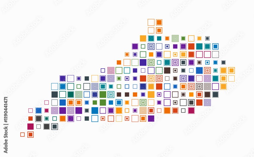 Poster kentucky, shape of the state built of colored cells. digital style map of kentucky on a white backgr