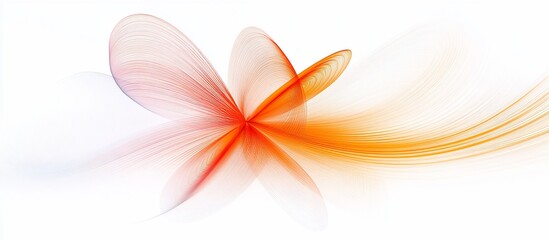 Abstract orange and pink flower design with flowing lines on white background.