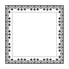
Square black and white floral european national pattern frame. Ethnic square ornament of Ancient Greece, Roman Empire. Pattern frame for square surfaces, invitations, textiles, engraving, embroidery,
