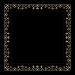 Decorative frame Elegant element for design in Eastern style, place for text. Square gold floral european national pattern frame arabesque. Lace frame square surfaces, invitations, textiles, embroider