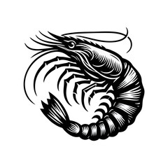 Naklejka premium Shrimp silhouette. engrave black icon on white background