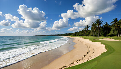 Obraz premium Plage tropicale sous un ciel bleu