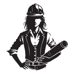 Engineer Silhouette Vector Illustration, Solid White Background.