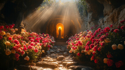 Fototapeta premium Jerusalem. An ancient Christian temple. The Holy Sepulchre. 30 silver pieces. The Cave of Christ. The cross of Christ. The resurrection of Jesus Christ in the cave.