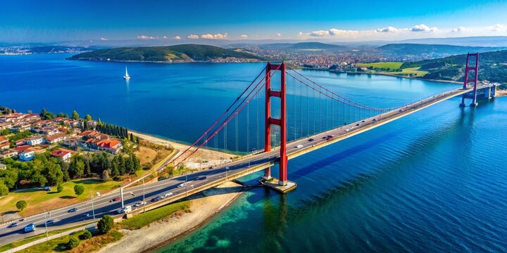 Aerial View 1915 Canakkale Bridge, Turkey - Longest Suspension Bridge