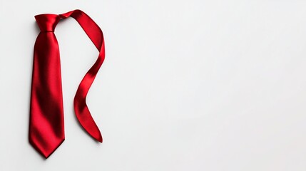 Red silk necktie loosely arranged on white background.