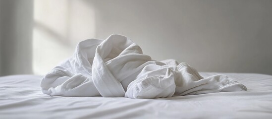Obraz premium White crumpled bedsheet on a bed.