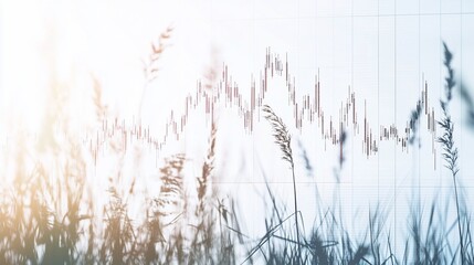 Grassy field superimposed on a stock market graph showing growth and decline.