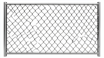 Damaged chain link fence isolated on white.