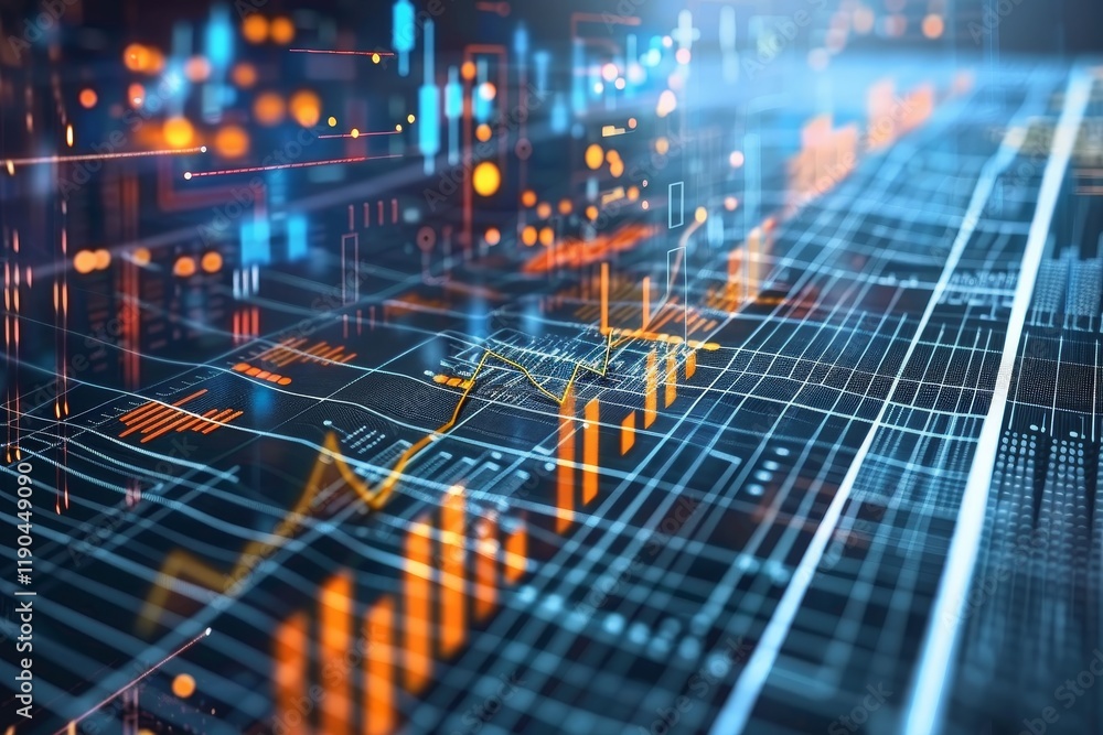 Poster digital illustration showing data-driven decision-making process using charts and graphs for insight