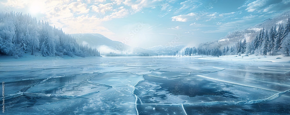 Poster a frozen lake with a few trees in the background