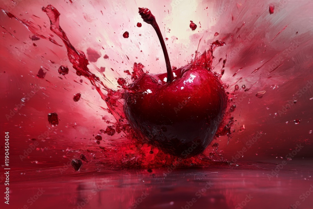 Poster vibrant red cherry fragmentation an ai generated digital art explosion unleashed