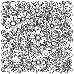 Floral Doodle Coloring Page for Adults