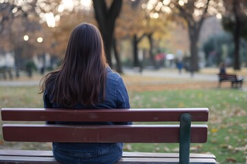 Woman Sitting on Park Bench  Autumn  Loneliness  Contemplation