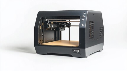 Obraz premium Black 3D printer on white background.