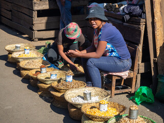 Landscapes of the island of Madagascar, traditional street market of Andsirabe, local people