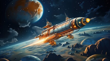 Obraz premium Minimalistic Spaceship in 90s Deep Space Illustration