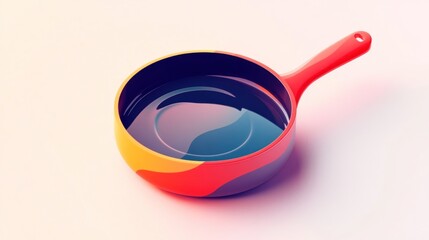 Colorful frying pan with oil, ready for cooking.