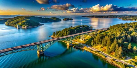 Obraz premium Aerial View: Fidalgo Island Bridge to Whidbey Island, Washington State