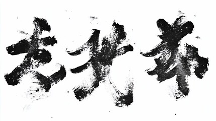 Obraz premium Abstract black ink brush strokes on white background forming Chinese characters.