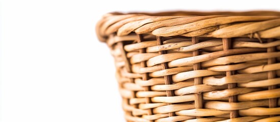 Obraz premium Close-up of a woven wicker basket, showcasing its intricate texture and craftsmanship.