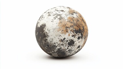 3D render of a textured sphere resembling a moon, with dark grey, light grey, and brown tones, isolated on white background.
