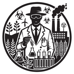 Obraz premium Environmental Scientist Silhouette Vector Illustration, Solid White Background.
