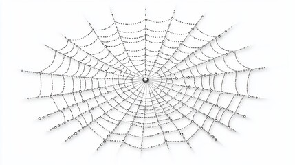 Detailed illustration of a spiderweb with dew drops on a white background.
