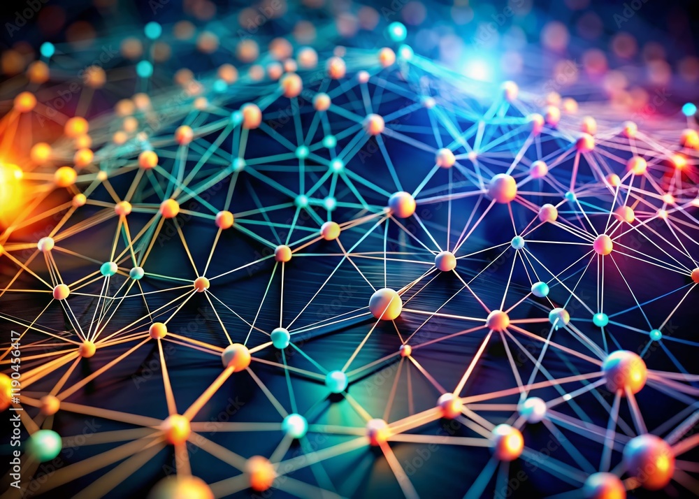 Poster abstract network connection: wireframe mesh with dots and lines - stock photo