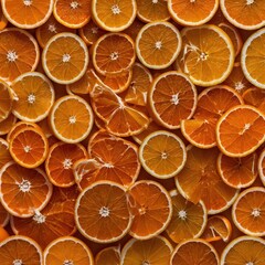 Fresh orange and lemon slices in a vibrant citrus pattern