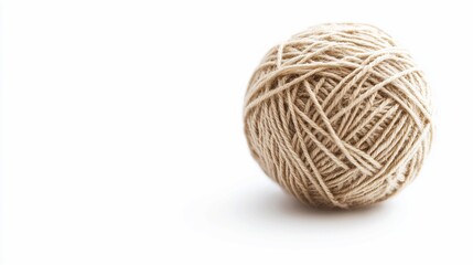 Beige yarn ball isolated on white background.