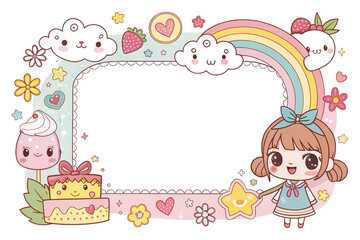 Fototapeta premium Designs of picture frames, covers, frame, border cards with cute cartoon patterns. illustration background