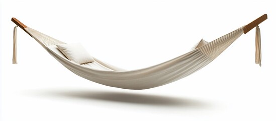 Beige hammock with pillow, isolated on white background.
