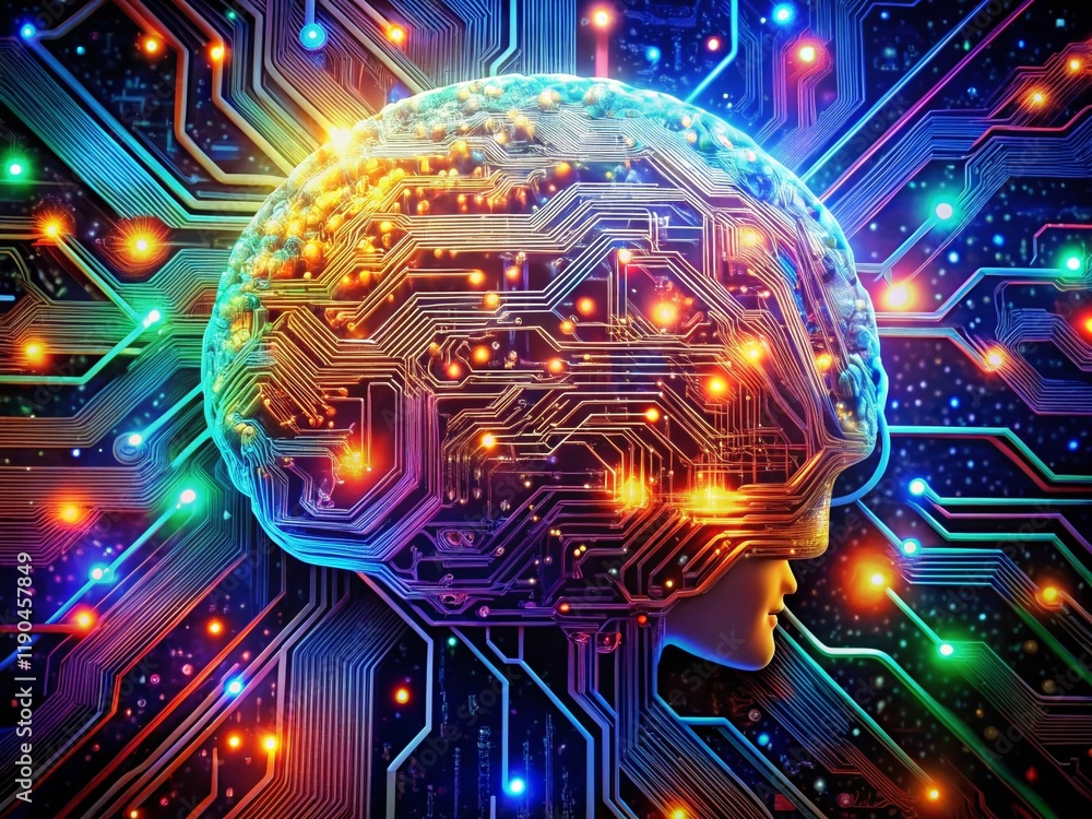 Poster abstract processor brain: intricate circuitry of modern technology