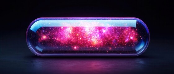 A crystalclear capsule filled with swirling galaxies of energy, magical infusion, cosmic science